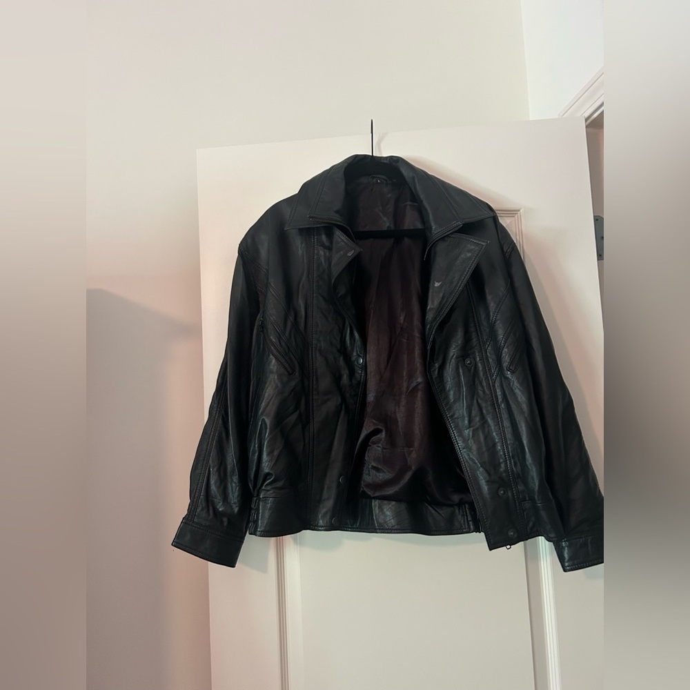 Leather bomber jacket